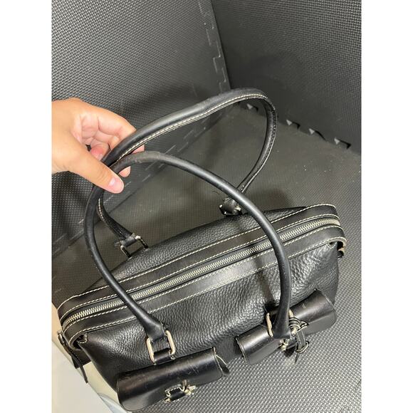 Dooney & Bourke Leather Satchel Double Handle 2 Front Pocket Black Purse Black - Picture 4 of 14
